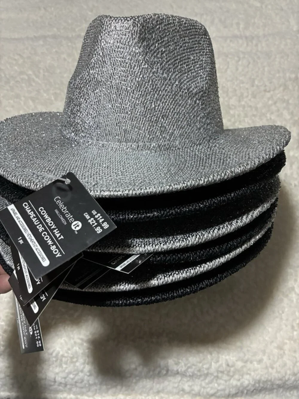 Lot of 6 Celebrate Glitter Cowboy Hats 3 Black 3 Silver Space Cowgirl Party NWT